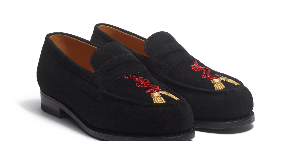 Signature loafer #180 [Women's Black Suede Goatskin and Embroidery