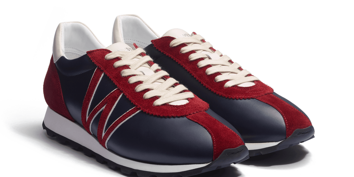 Basket On My Way en cuir veau sport marine et blanc et cuir