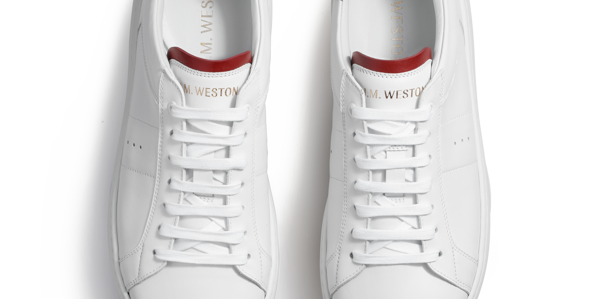 On Time Sneaker [White smooth calfskin with blue and red details 