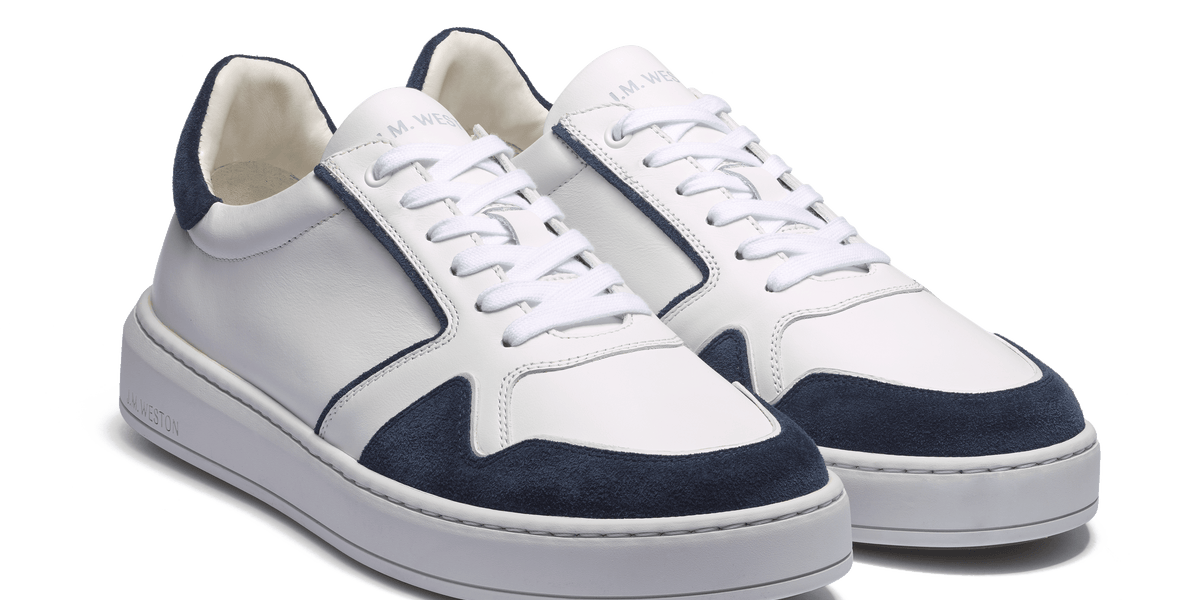 On Time Oxford Sneaker [White Soft Calf and Navy Suede ] – J.M.