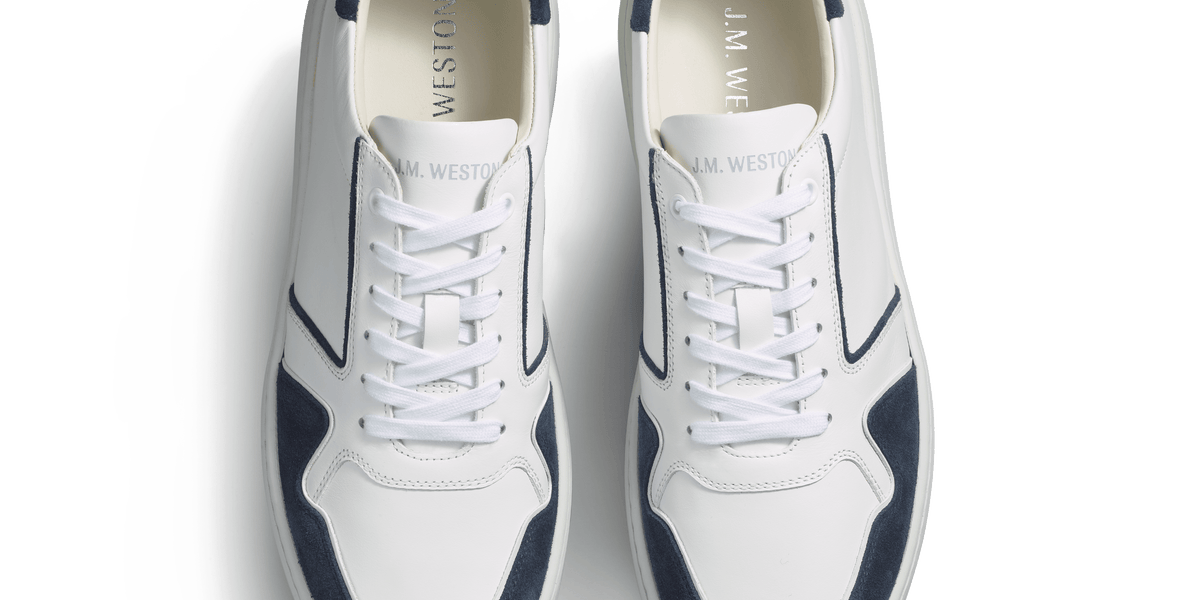 On Time Oxford Sneaker [White Soft Calf and Navy Suede ] – J.M.
