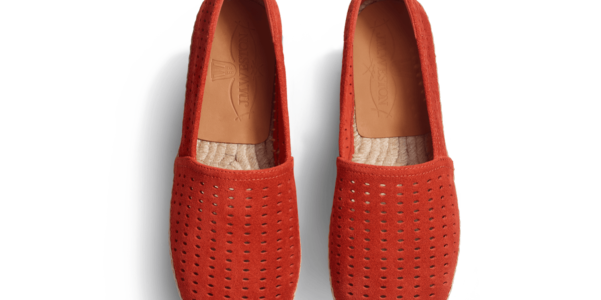 Espadrille Wait and Sea femme en cuir veau velours perforé orange 