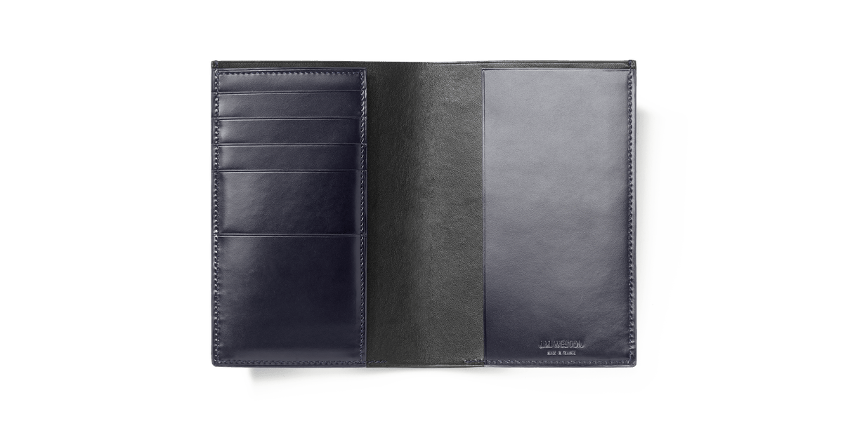 Double You Passport Cover[Black soft calfskin & navy blue boxcalf