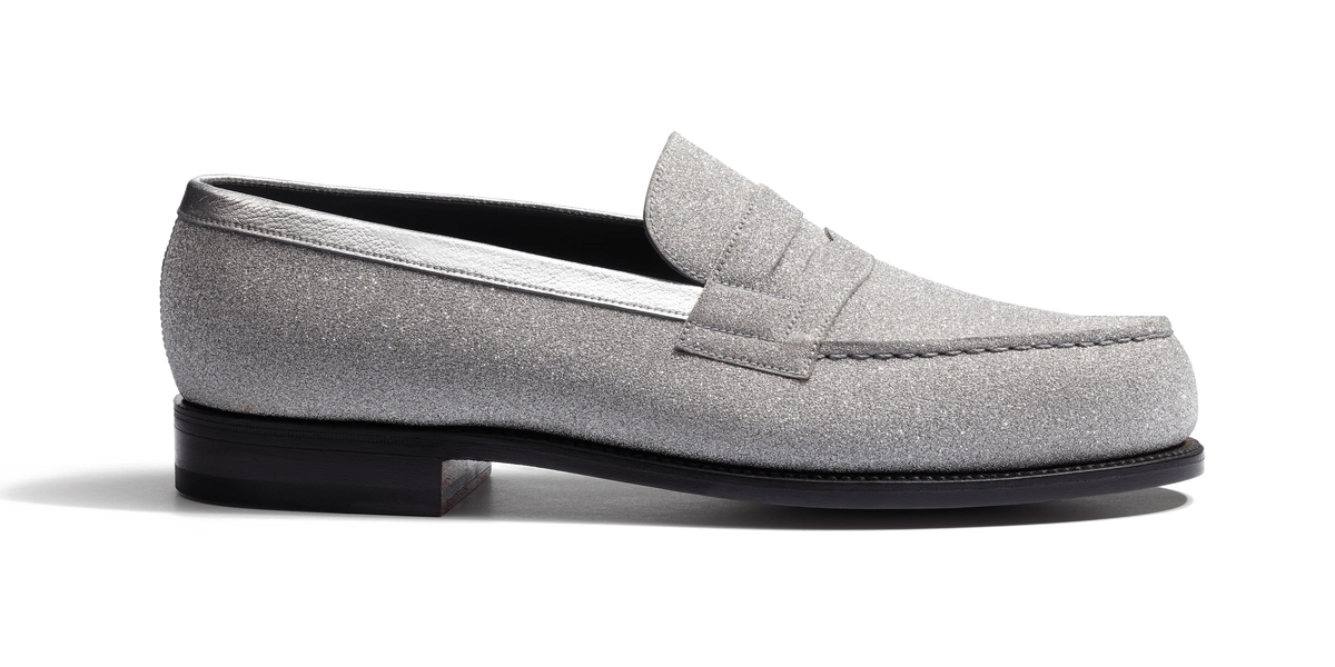 Signature loafer #180 [Women's Silver glitter goatskin & silver