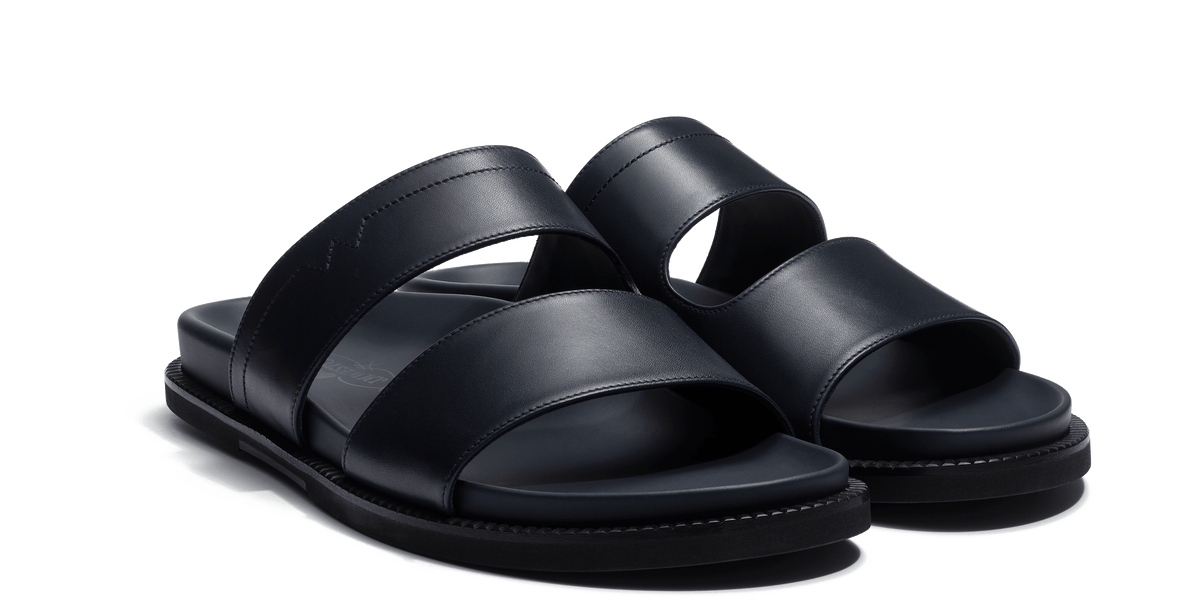 Anatomical Mule Double V [Men's Initial Navy Smooth Calfskin