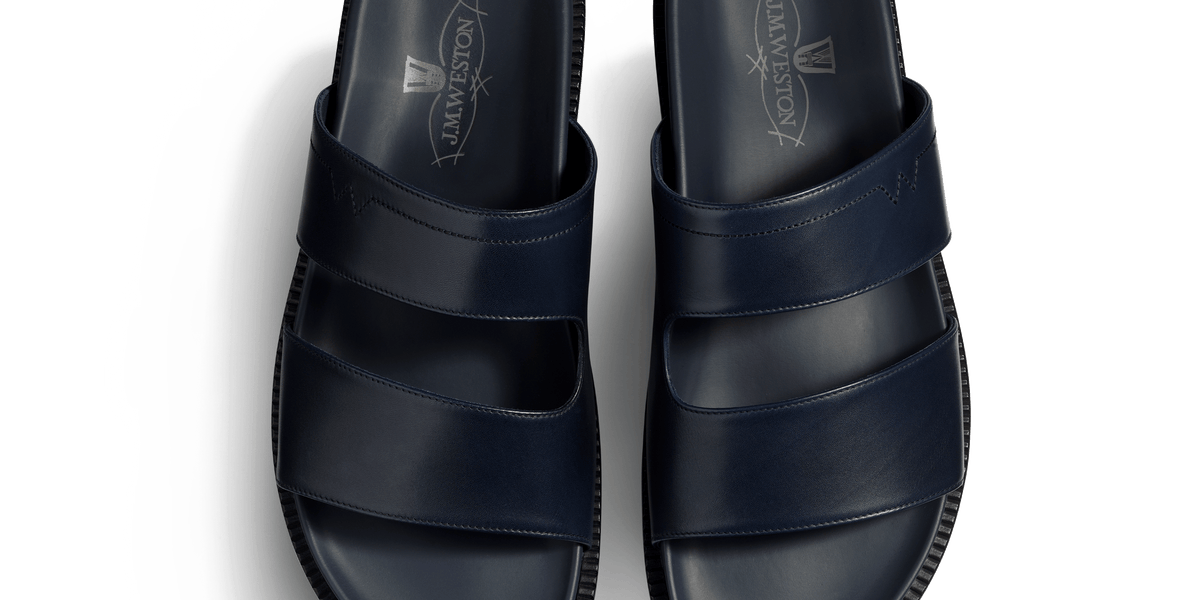 Anatomical Mule Double V [Men's Initial Navy Smooth Calfskin