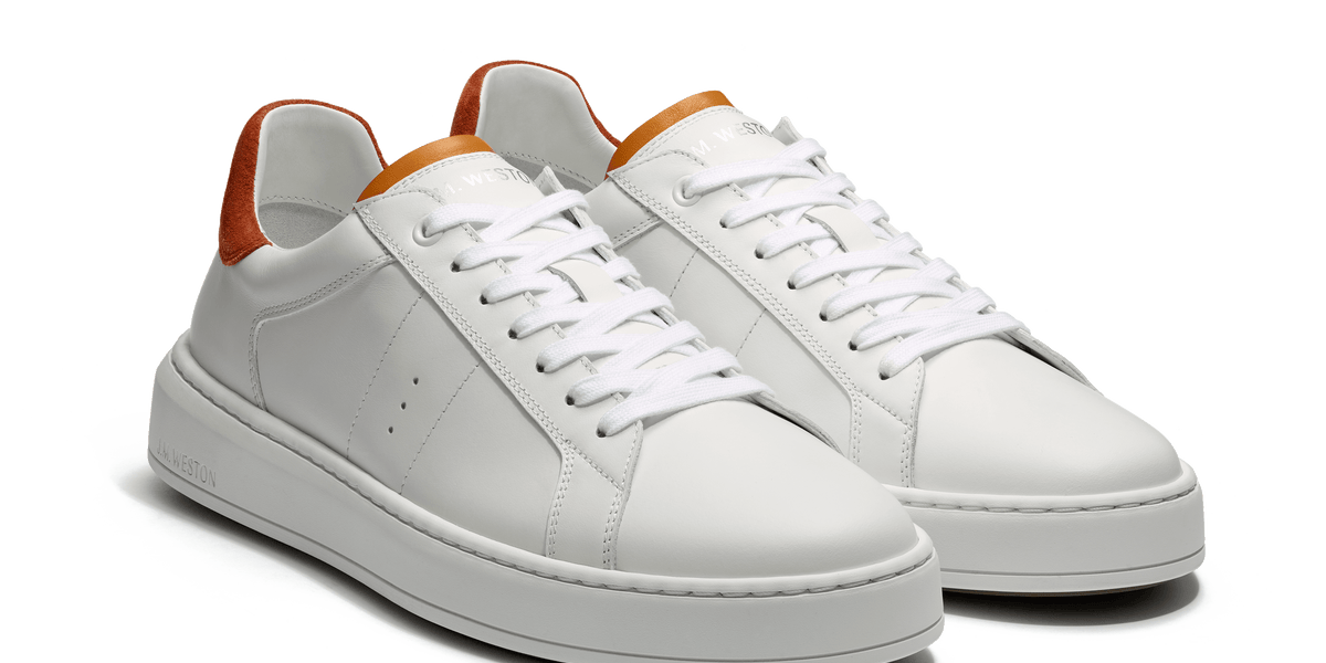j.m weston2足セット Basket On Time [White sport calfskin with Orange suede leather