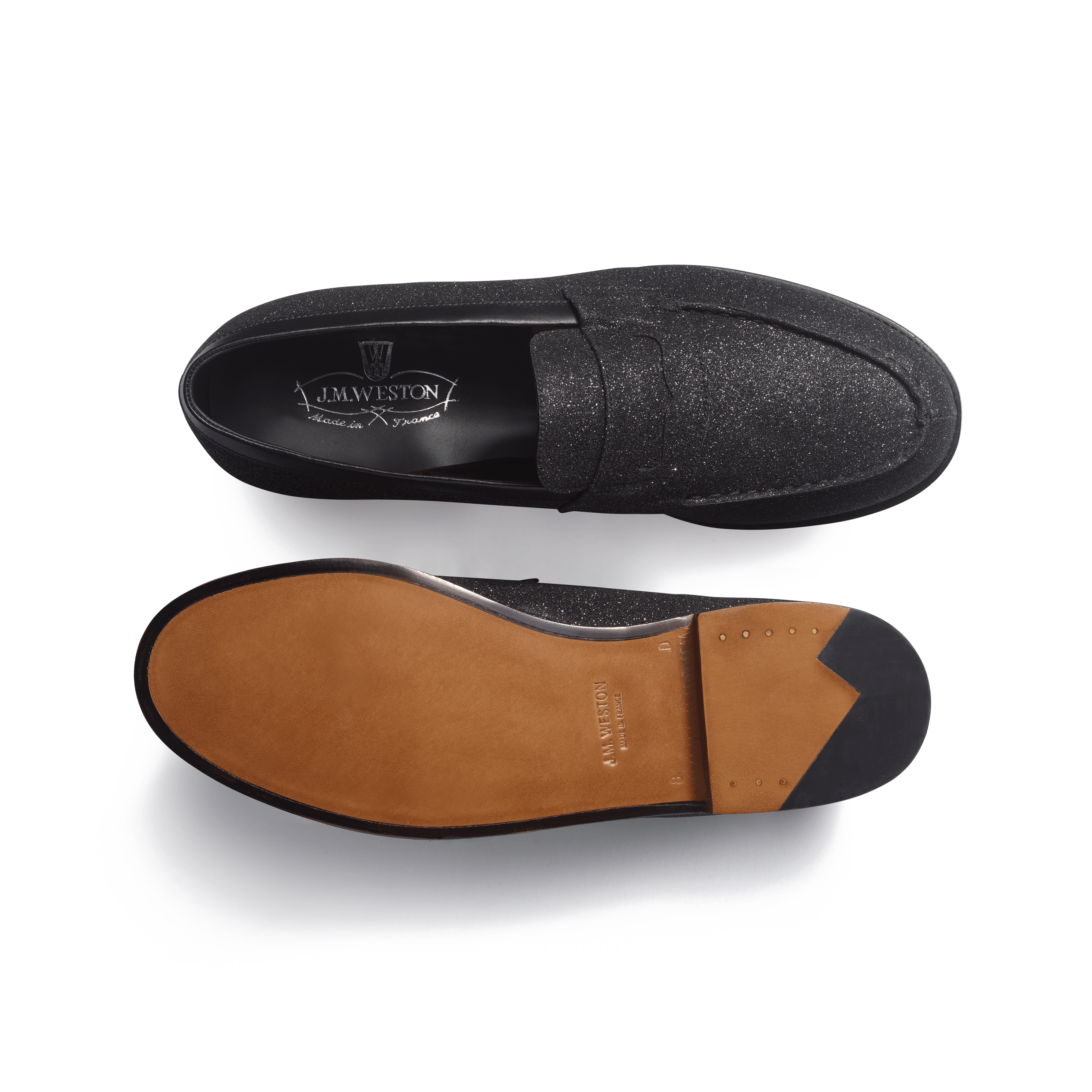 Signature loafer #180 [Men's Black with Glitter Effect Goatskin Signature loafer #180 [Men's Black with Glitter Effect Goatskin