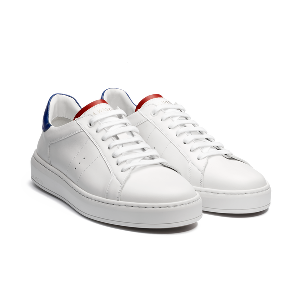 On Time Sneaker [White smooth calfskin with blue and red details
