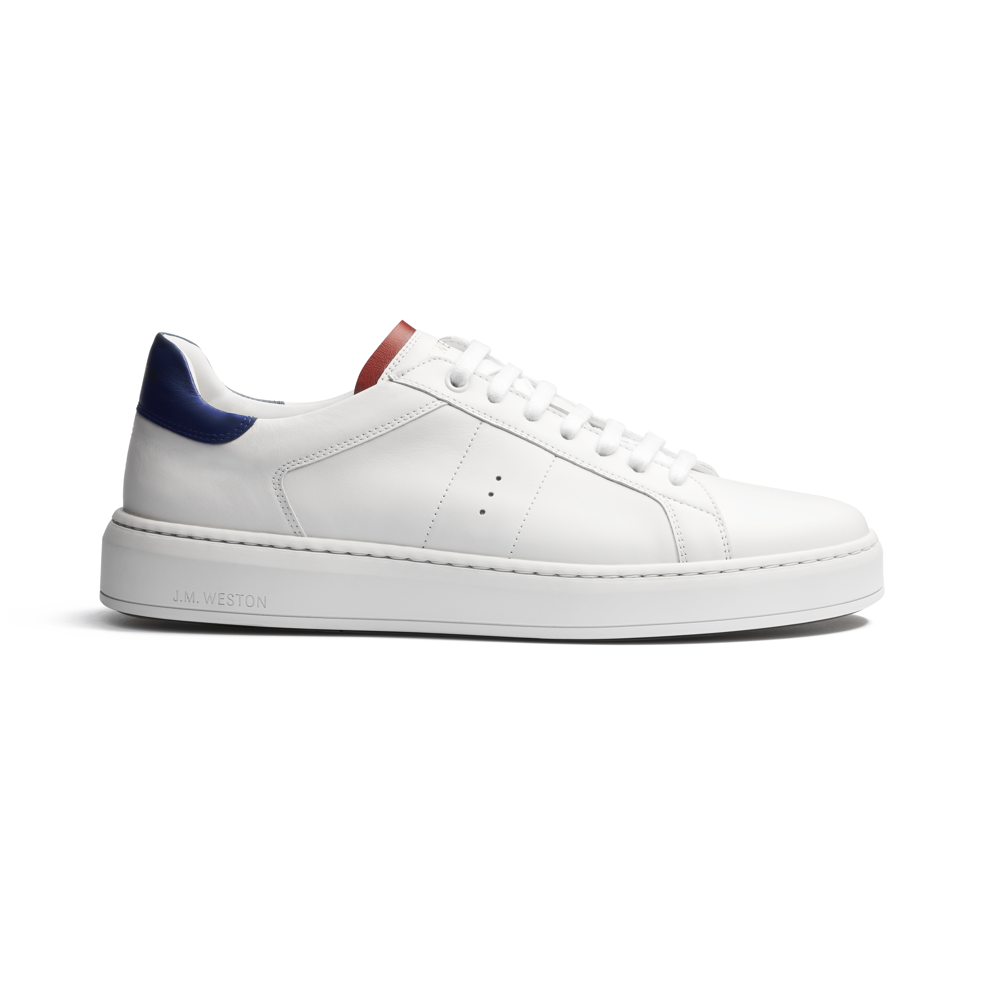 On Time Sneaker [White smooth calfskin with blue and red details On Time Sneaker [White smooth calfskin with blue and red details