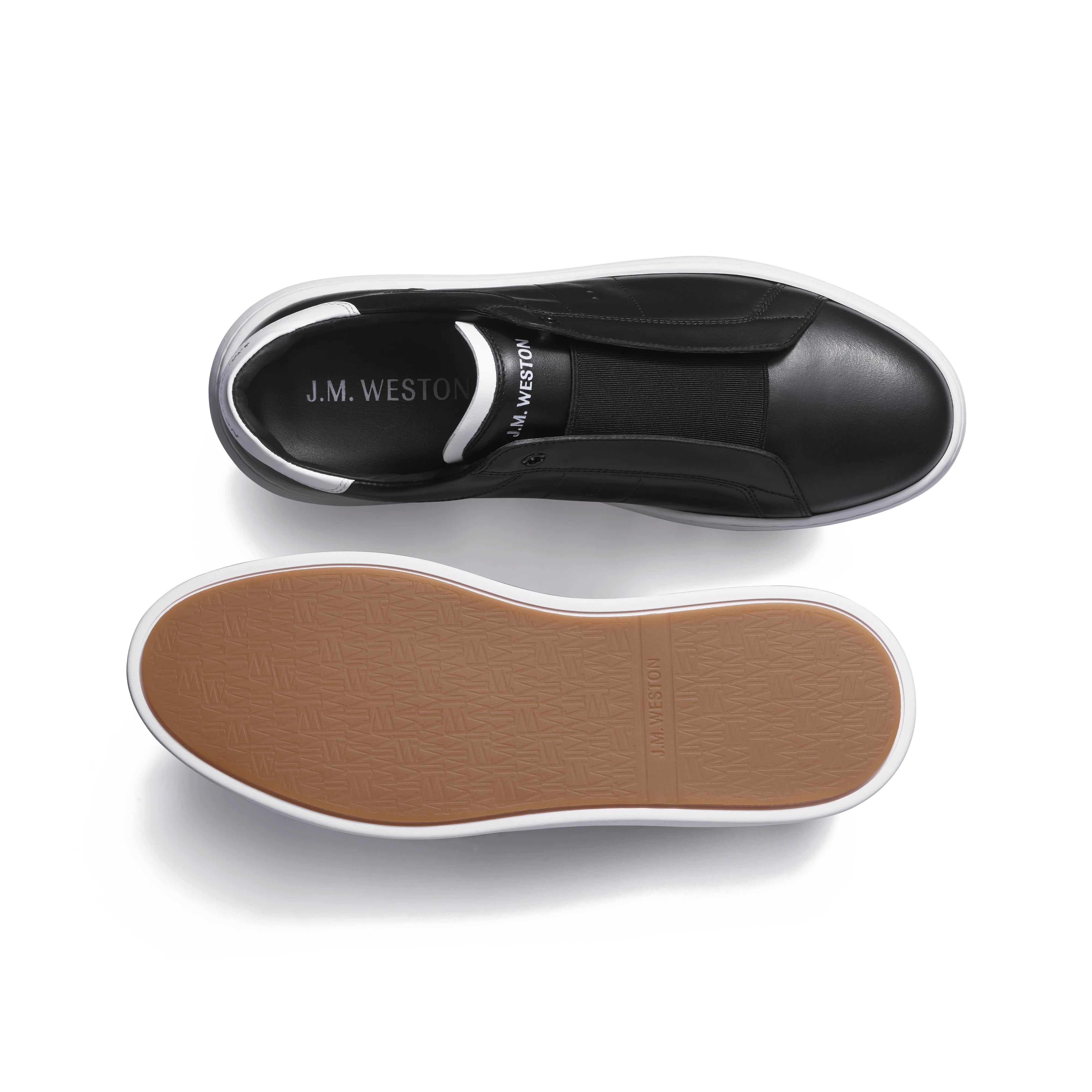 On Time Slip On Sneaker [Black soft calfskin with white details On Time Slip On Sneaker [Black soft calfskin with white details