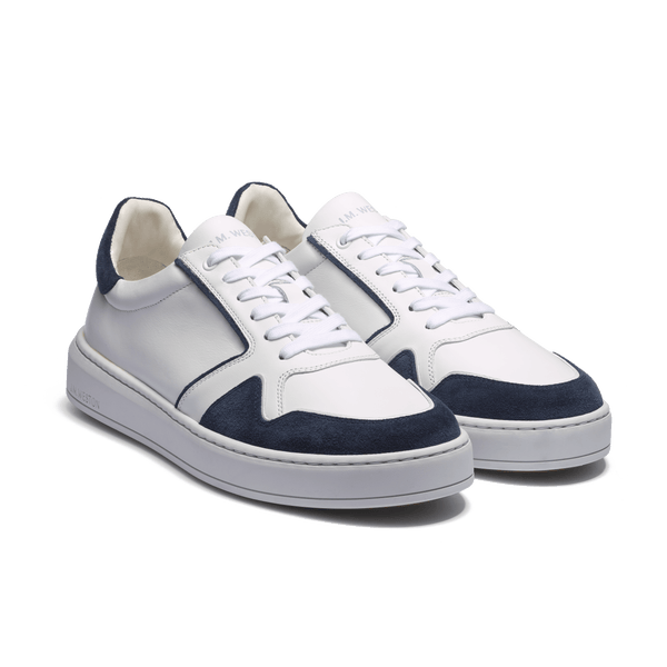 On Time Oxford Sneaker [White Soft Calf and Navy Suede ] – J.M.
