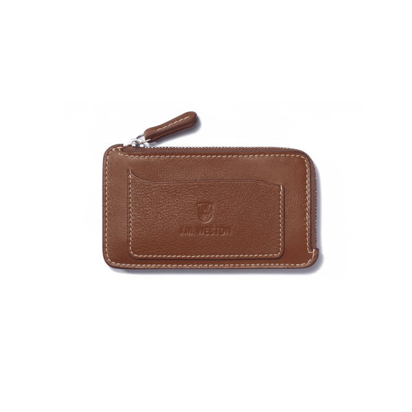 Porte-cartes Zippé Double You en cuir veau foulonné marron – J.M.