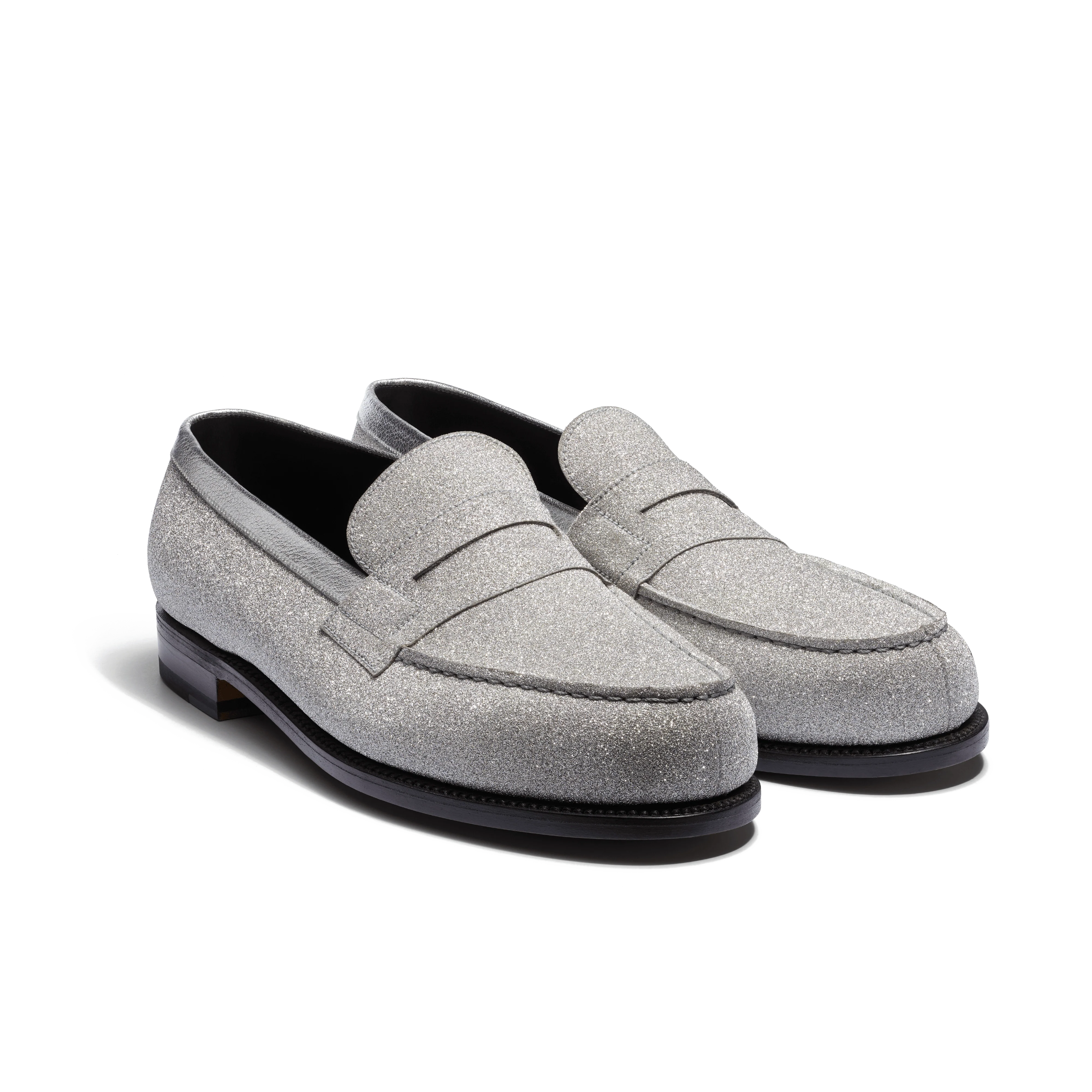 Signature loafer #180 [Men's Silver glitter goatskin & silver Signature loafer #180 [Men's Silver glitter goatskin & silver