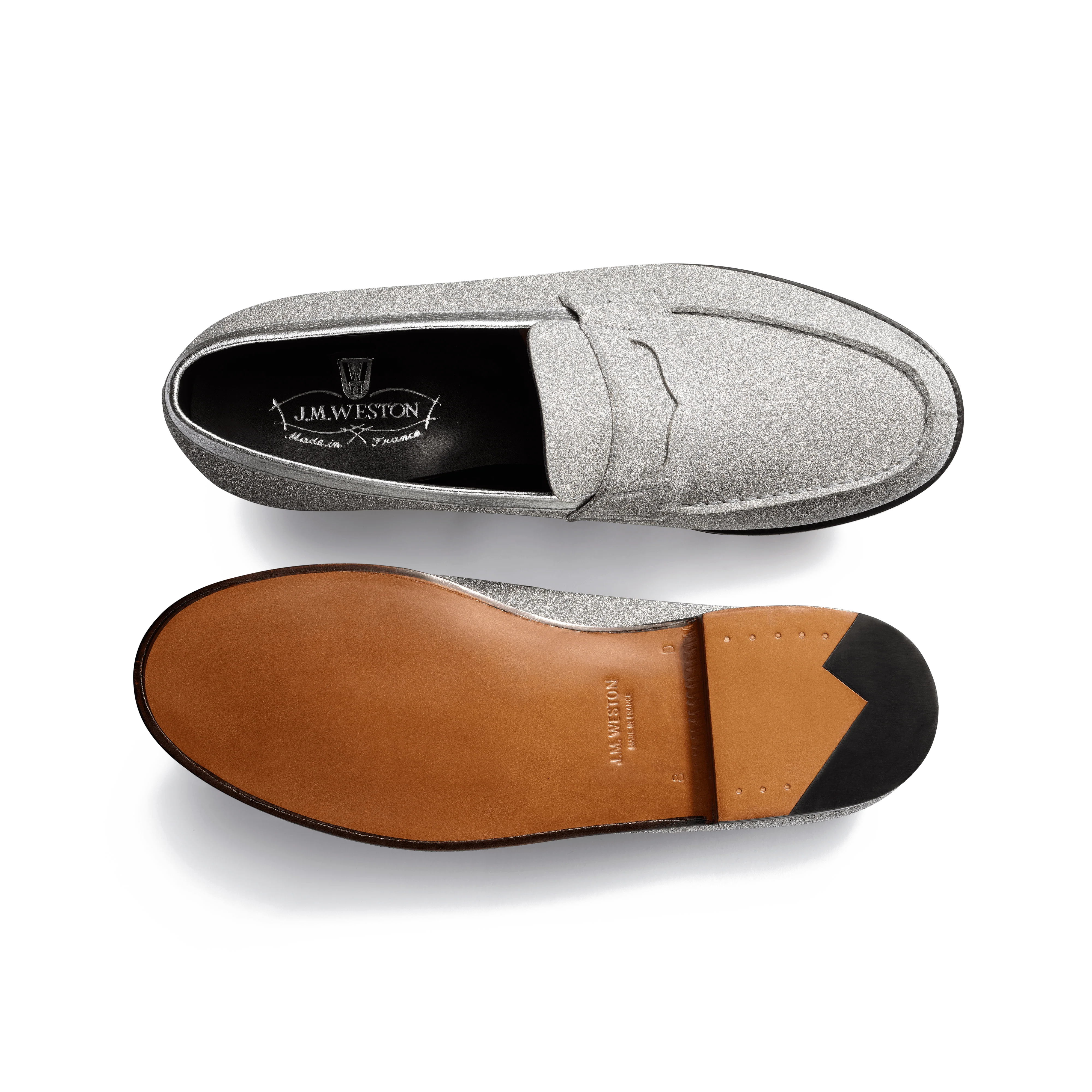 Signature loafer #180 [Men's Silver glitter goatskin & silver Signature loafer #180 [Men's Silver glitter goatskin & silver